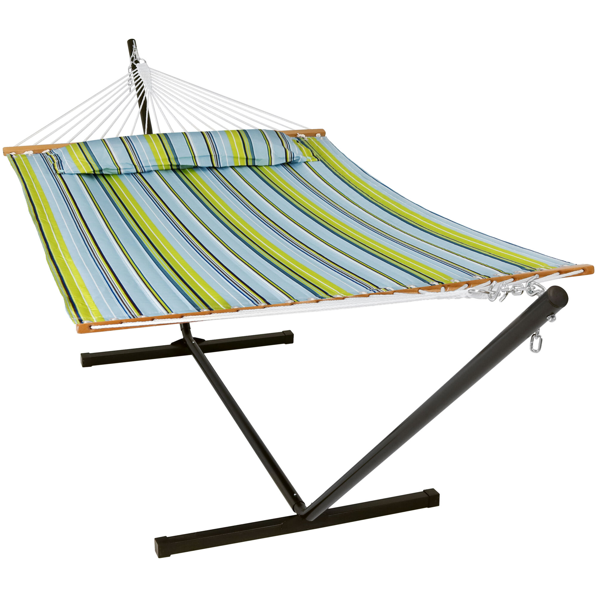 Sunnydaze Decor, Quilted Spreader Bar Hammock with Stand, Color Blue, Capacity 350 lb, Material Polyester, Model# LY-BGHFWP-COMBO
